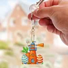 (US Only)6Pcs Double Sided Special Shape Bunny Lighthouse Diamond Painting Keychain