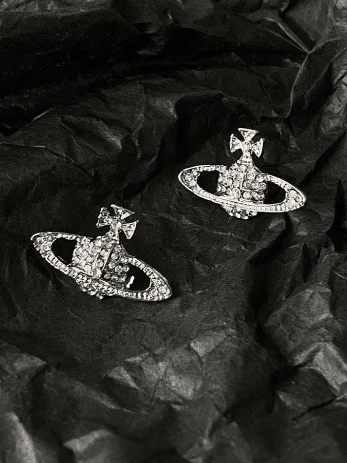 Brownm Rhinestone Planet Design Earring