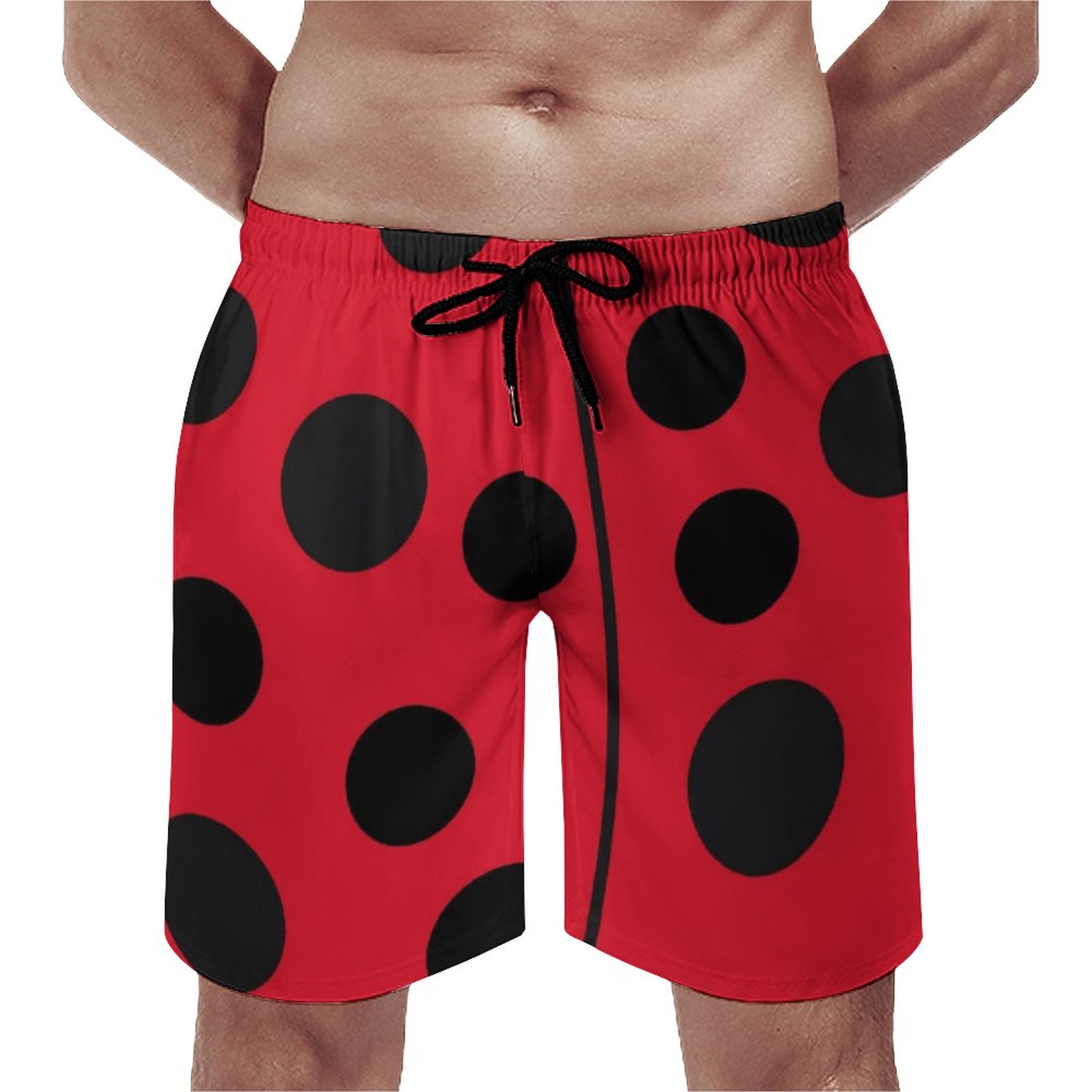 Lady Bug Red And Black Design Elegant Men's Swim Trunks Summer Board Shorts Quick Dry Beach Short with Pockets