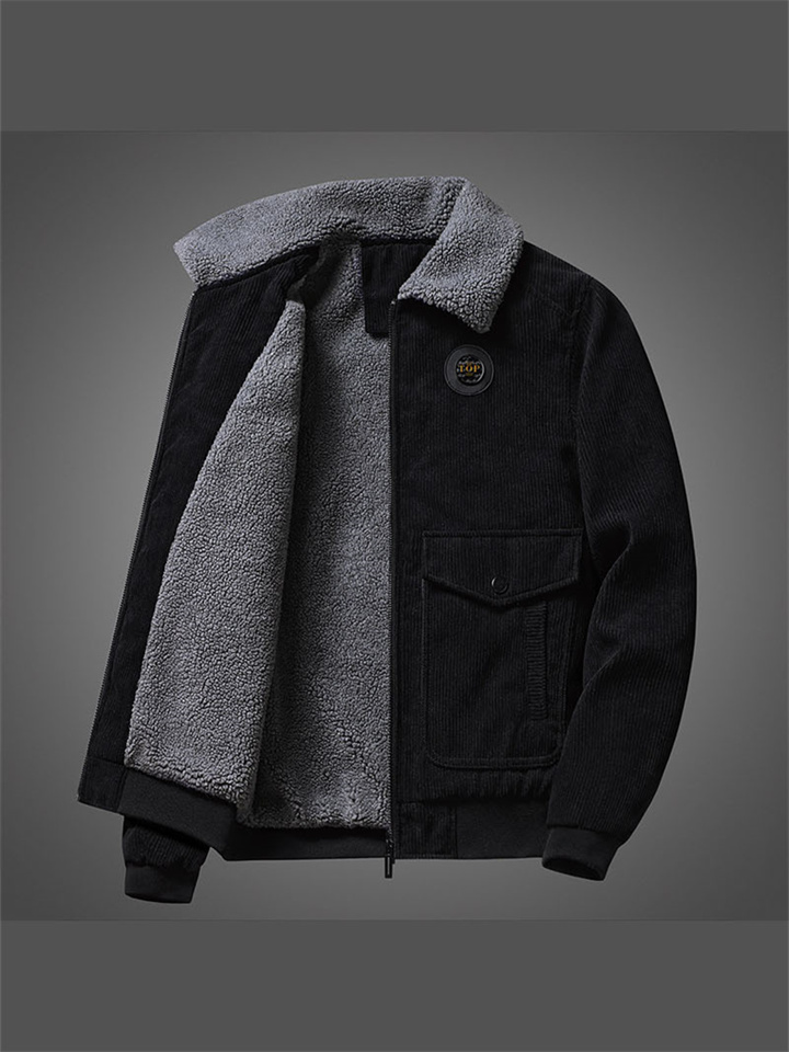 Solid Color Padded Thickened Cotton Jacket Men's Middle-aged Loose Casual Workwear Multi-pocket Corduroy Lapel Jacket Male