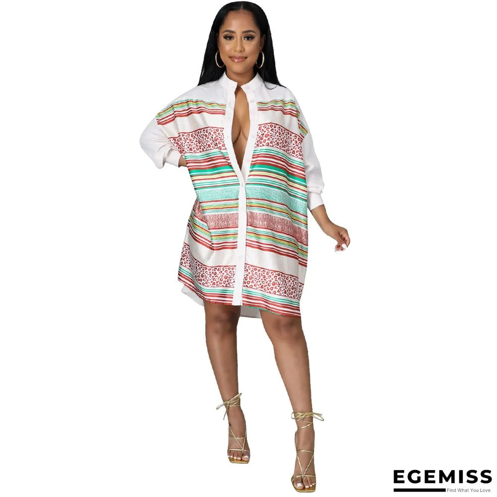 Fashionable Printed Long-sleeved Shirt Dress For Women | EGEMISS