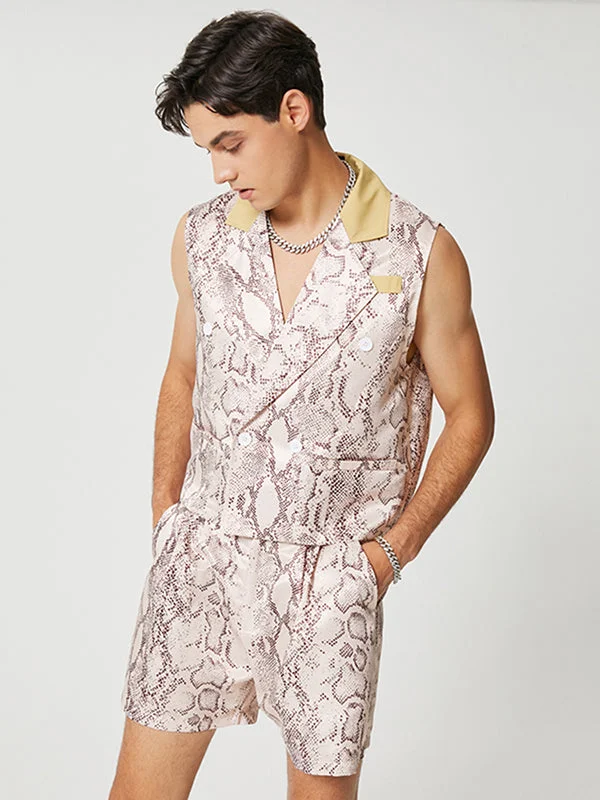 Aonga - Mens Snakeskin Print Vest and Shorts Set J aonga