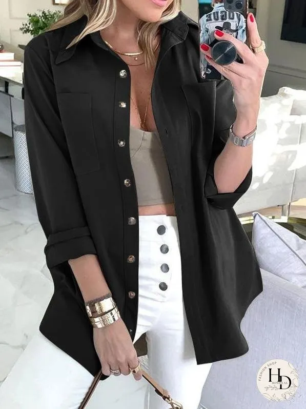 Blouses Fashion Solid Lapel Long Sleeve Blouses for Women