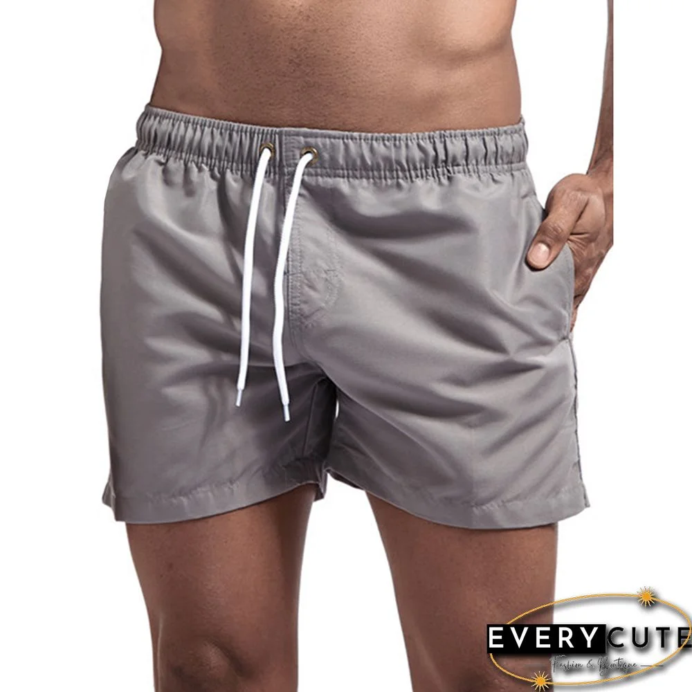 Gray Solid Drawstring Pocket Men's Shorts