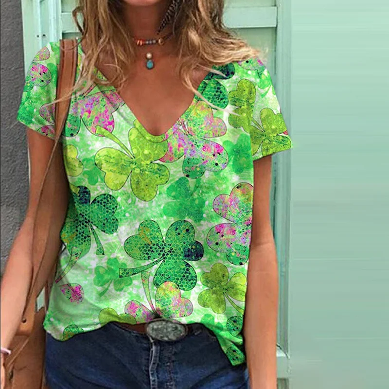 Clover Print Short Sleeve Casual T-Shirt