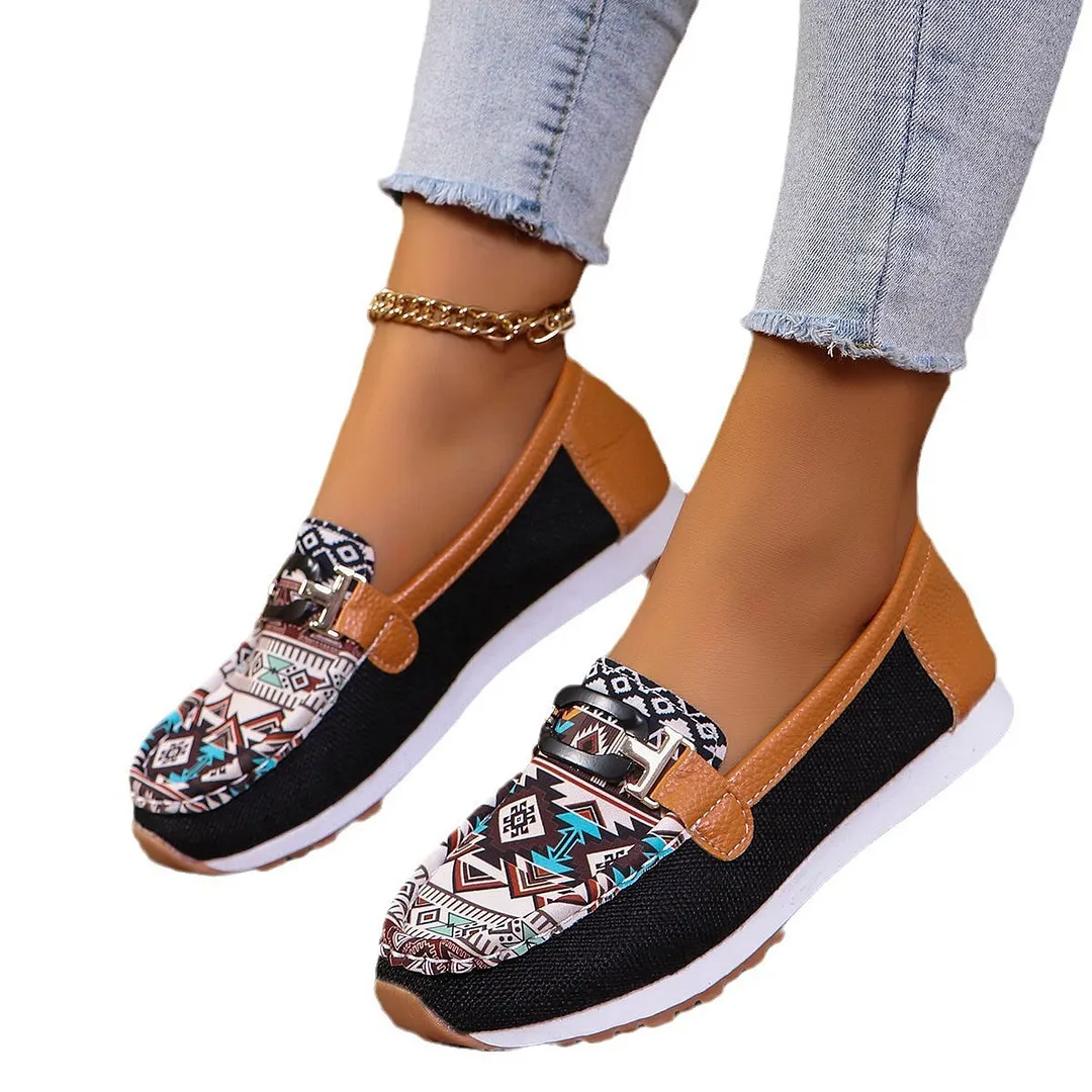 Breakj Breakj New Large-Size Women's Shoes National Wind Metal Buckle Low-Top Single Shoes Women Wear A Foot Pedal Single Shoes