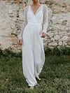 Gauze V-Back Long Sleeves Jumpsuits