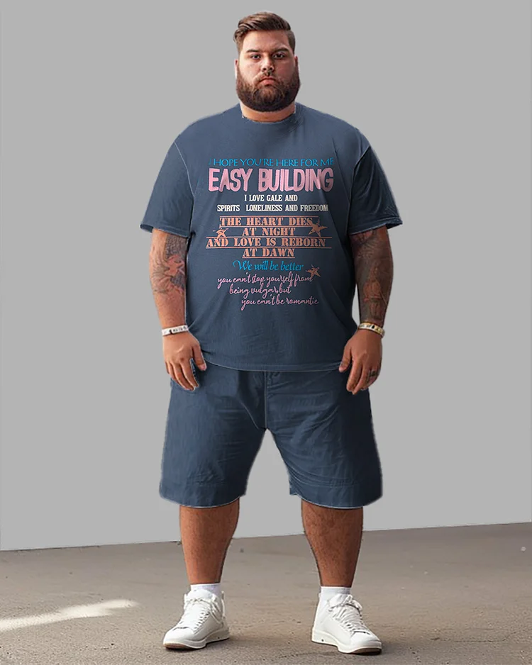 Men's Plus Size Trendy Brand Alphabet Print T-Shirt Shorts Suit