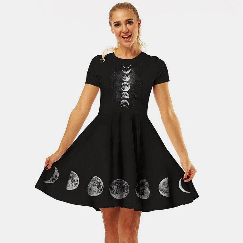 Witch Moon Phases A-Line High Waist Dress