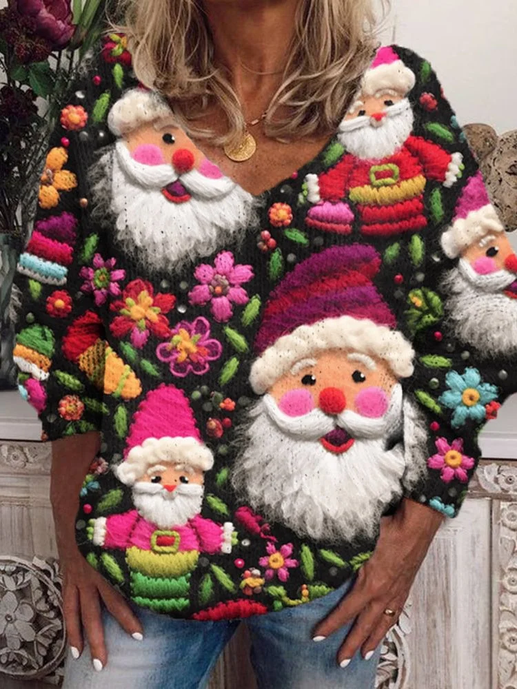 Women's Long Sleeve V-neck Graphic Printed Tops