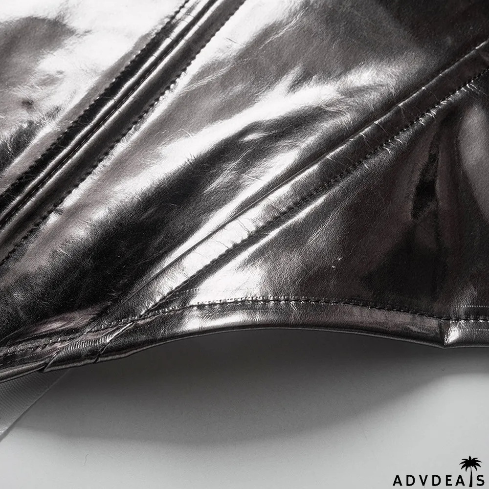 Women Summer Solid Color Sexy Sleeveless Backless Lace-Up PU-Leather Strapless Top