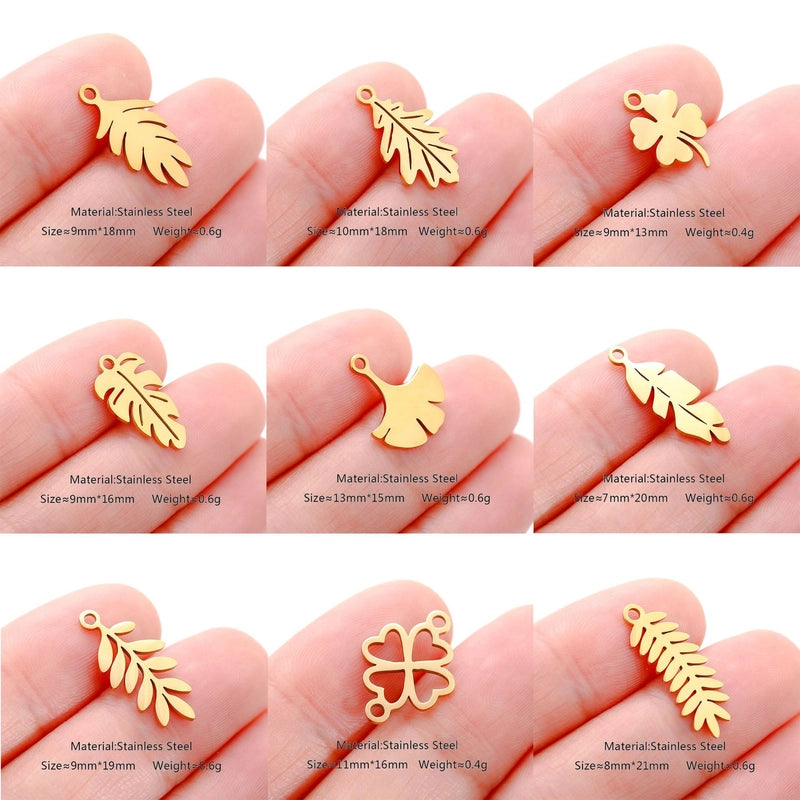 5 PCS/Package 304 Stainless Steel Leaf Four Leaf Clover Ginkgo Leaf Pendant Jewelry Accessories
