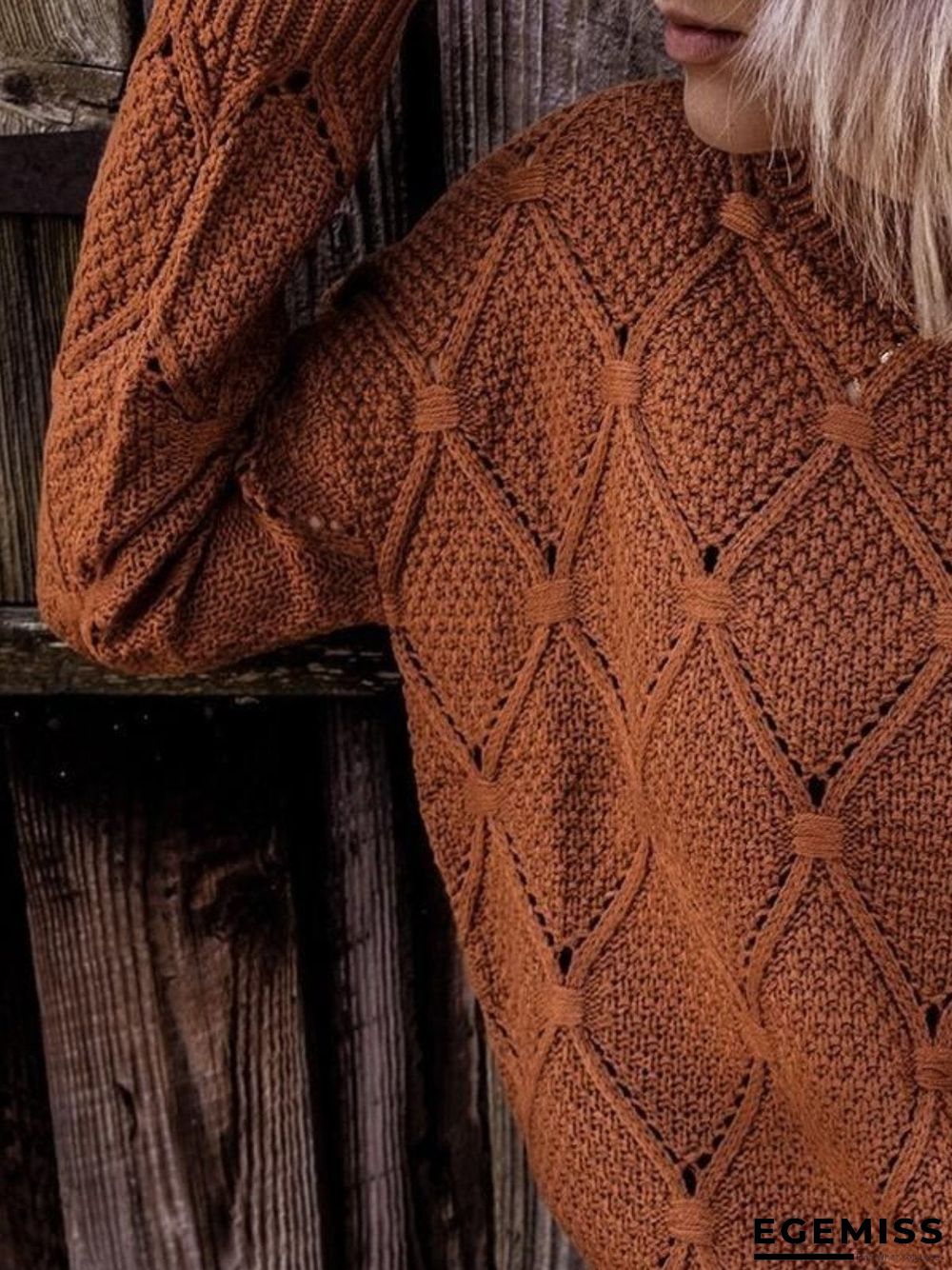 Camel Casual Long Sleeve plus size Sweater | EGEMISS