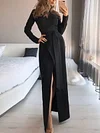 Lace-Up Split-Side Long Sleeves Maxi Dress