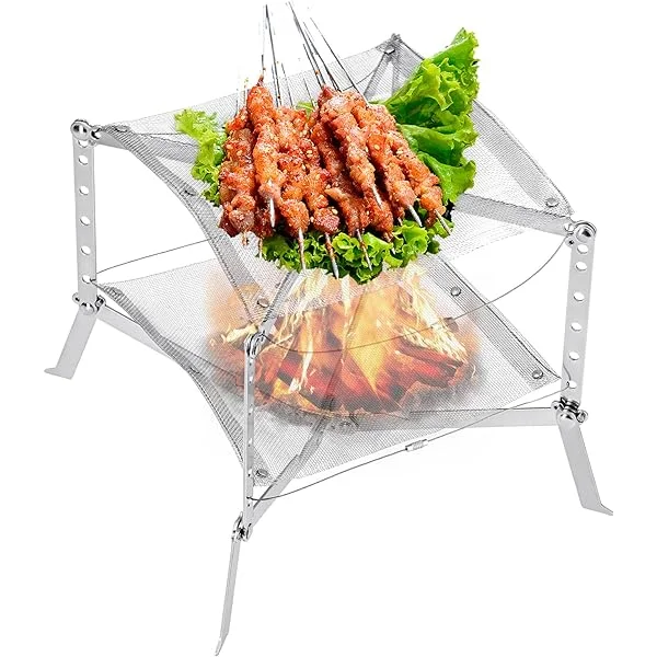 KingCamp Folding Campfire Grill Kit Camp Grill Over Fire Stainless Steel Camping Portable Grill Grate Stove Burner Outdoor Firepit with Carrying Bag for Backpack Cooking Picnic Hiking,BBQ