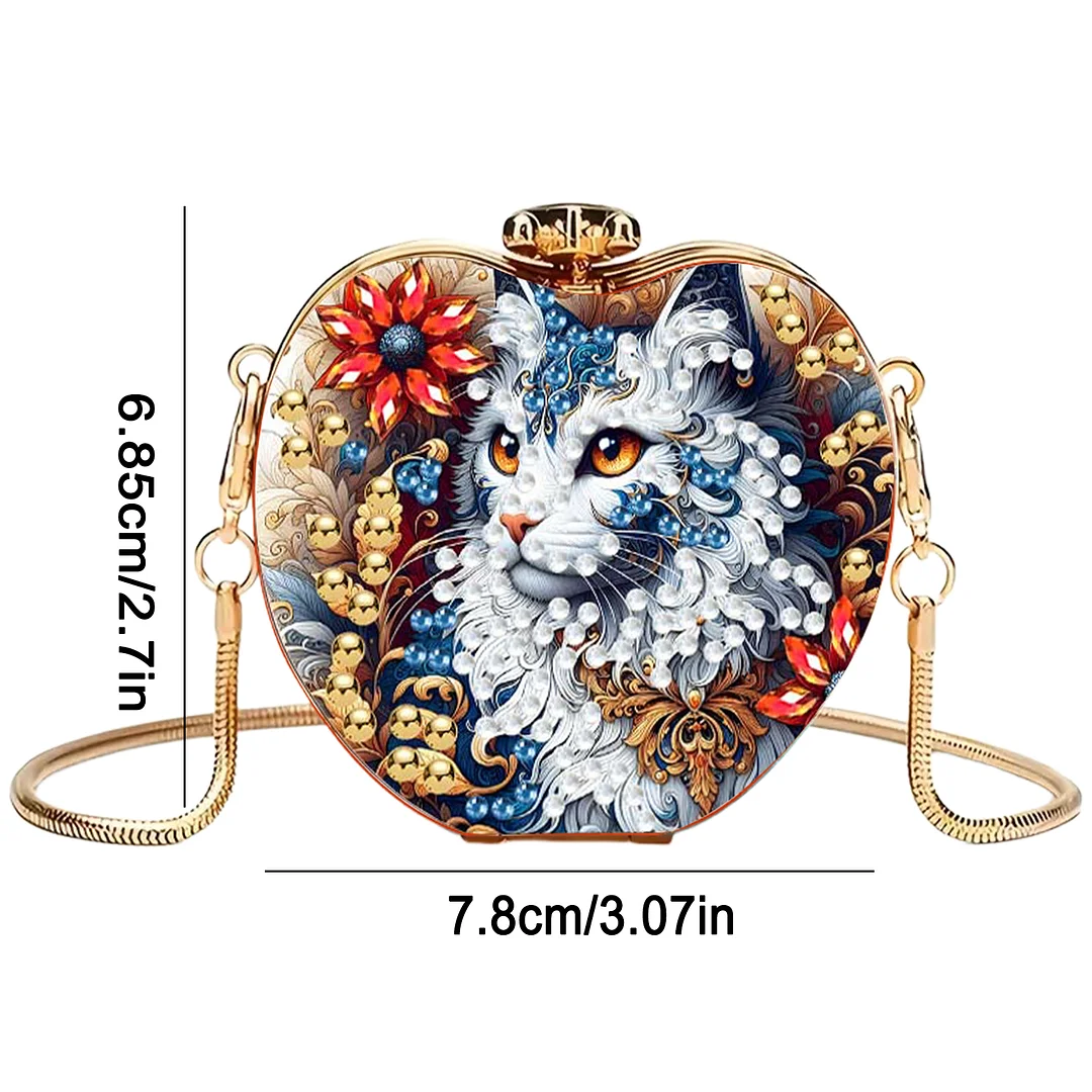 Cats C DIY Acrylic Love Diamond Art Painting Card Case Wallet with Chain Small Diamond Painting Crossbody Bag for Adults Women Girls Gift