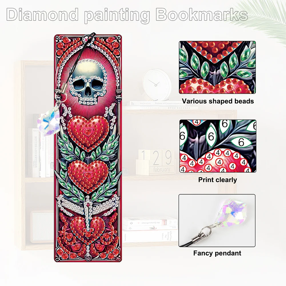 4Pcs Skull Rose Themed DIY Diamond Painting Bookmark for Reading Enthusiasts