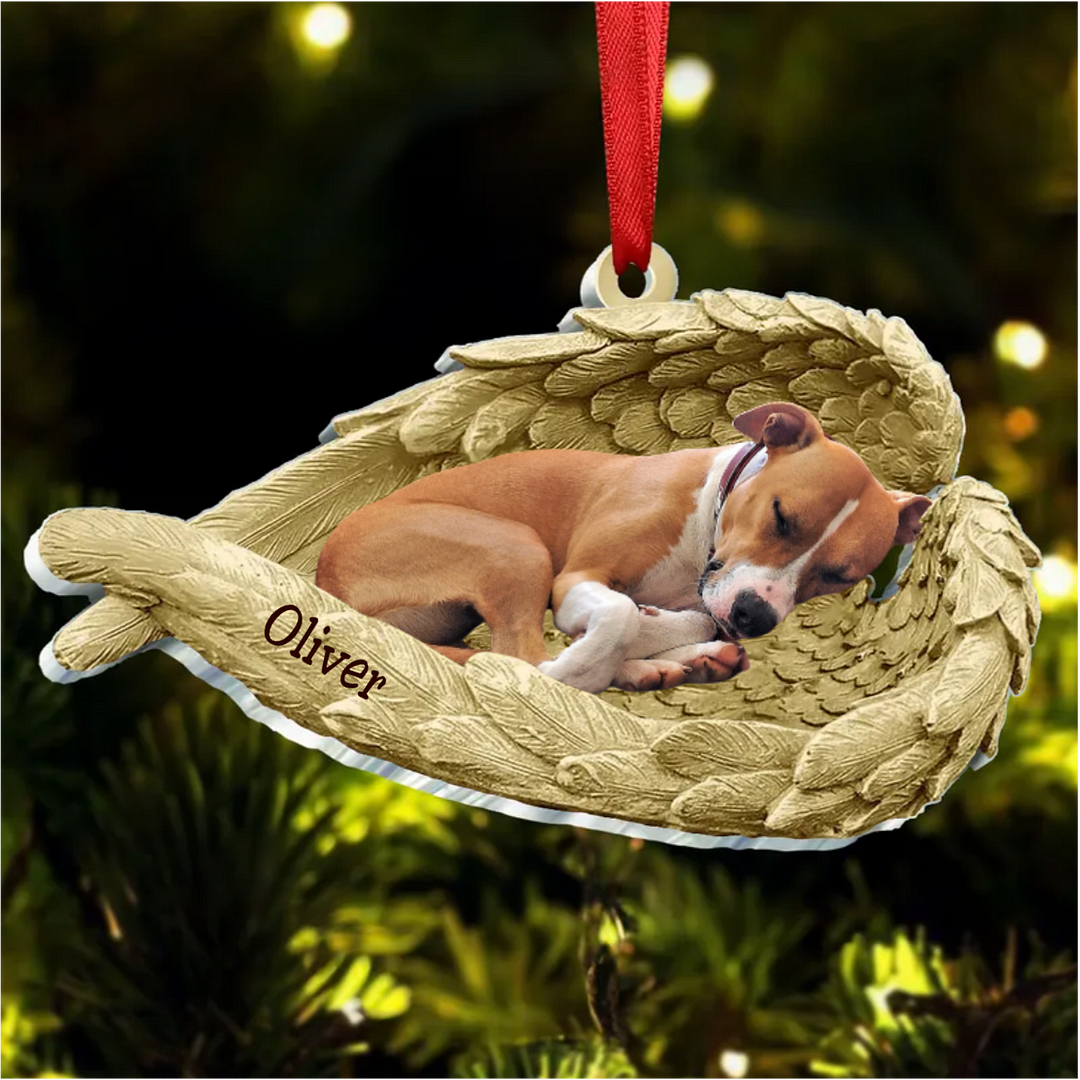 Dog Acrylic Ornament - Dog Lover Gifts - Sleeping Pet Within Angel Wings -  Customized Your Photo Ornament, Custom