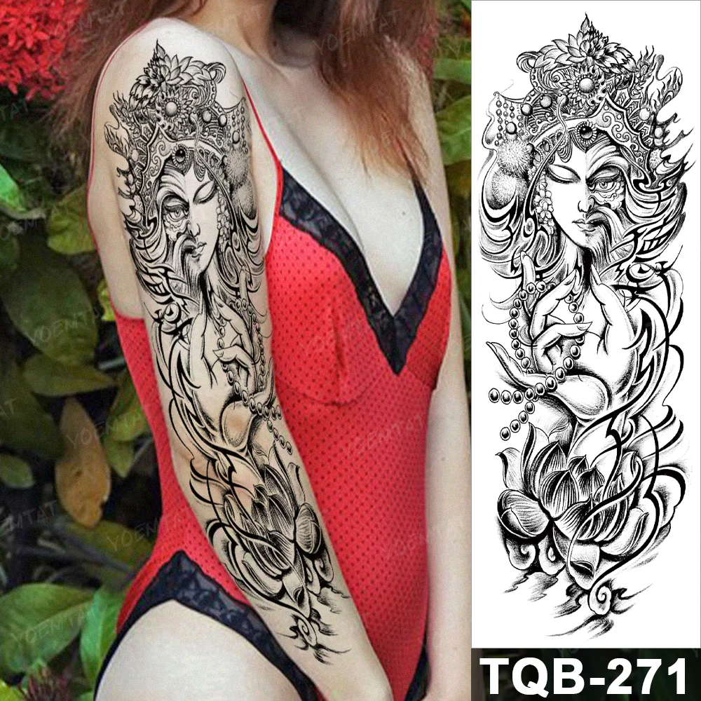 Sdrawing Arm Waterproof Traditional Temporary Tattoo Stickers Women Men Black Line Flowers Koi Crane Thigh Body Art Fake Tattoos