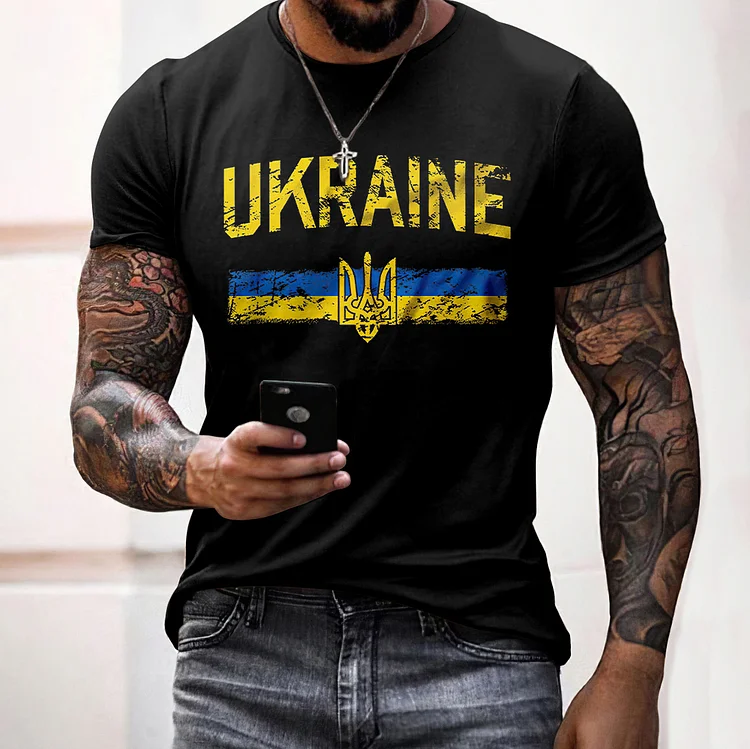 Simpfit Lässiges Kurzarm-T-Shirt mit „I Stand With Ukraine“-Aufdruck für Herren