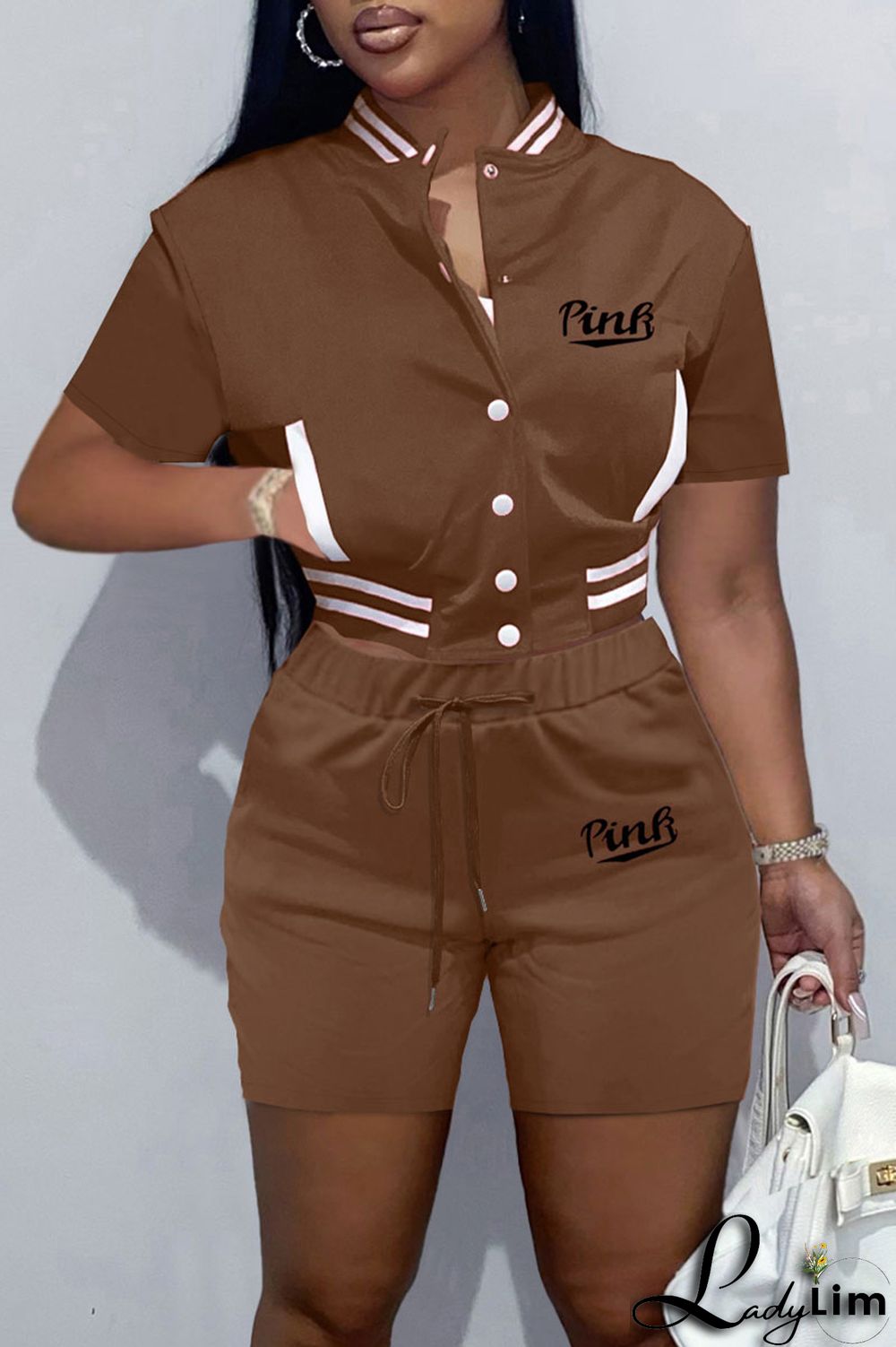 Black Casual Letter Print Patchwork O Neck Short Sleeve Two Pieces