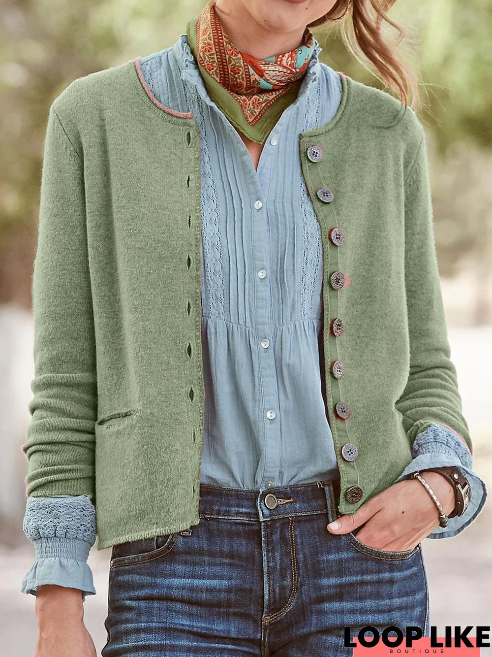 Cotton-Blend Long Sleeve Casual Sweater coat