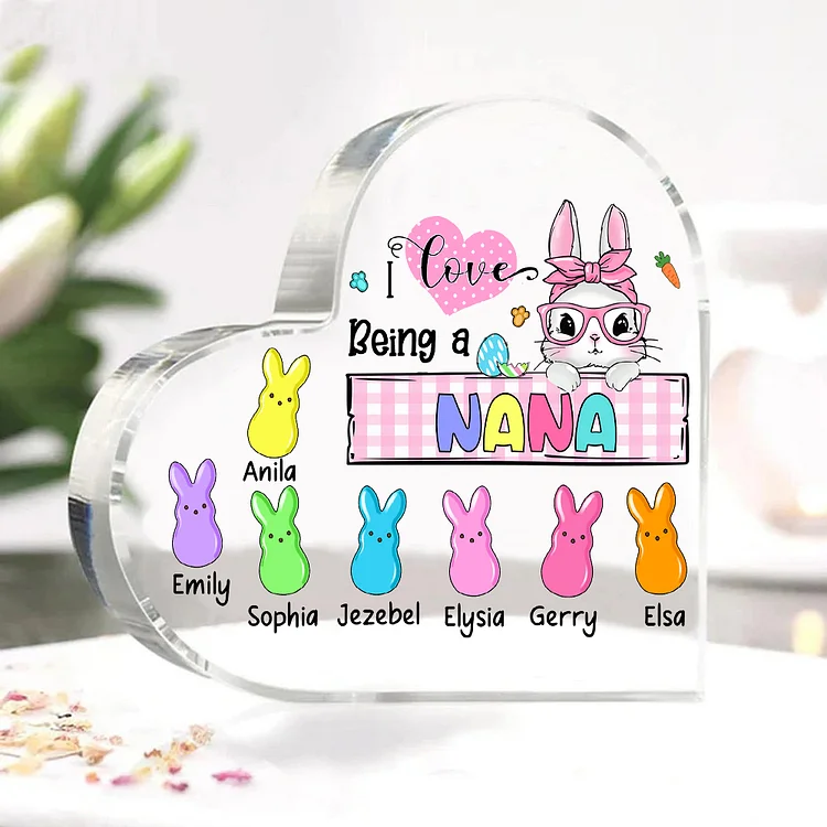 8 Names - Personalized Acrylic Heart Keepsake Custom Names Bunny Ornaments Gifts for Grandma/Mother