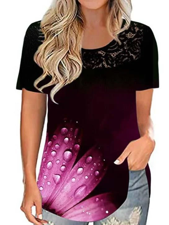 Women's Scoop Neck Short Sleeve Printed Tops