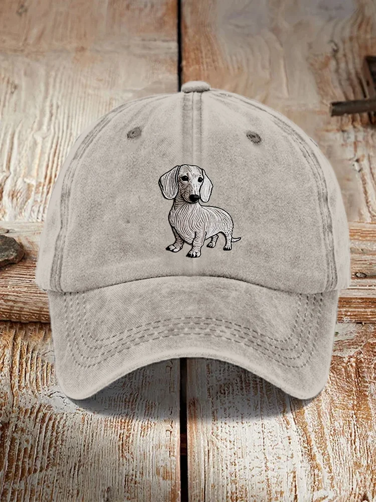 Cute Dachshund Embroidered Washed Cap