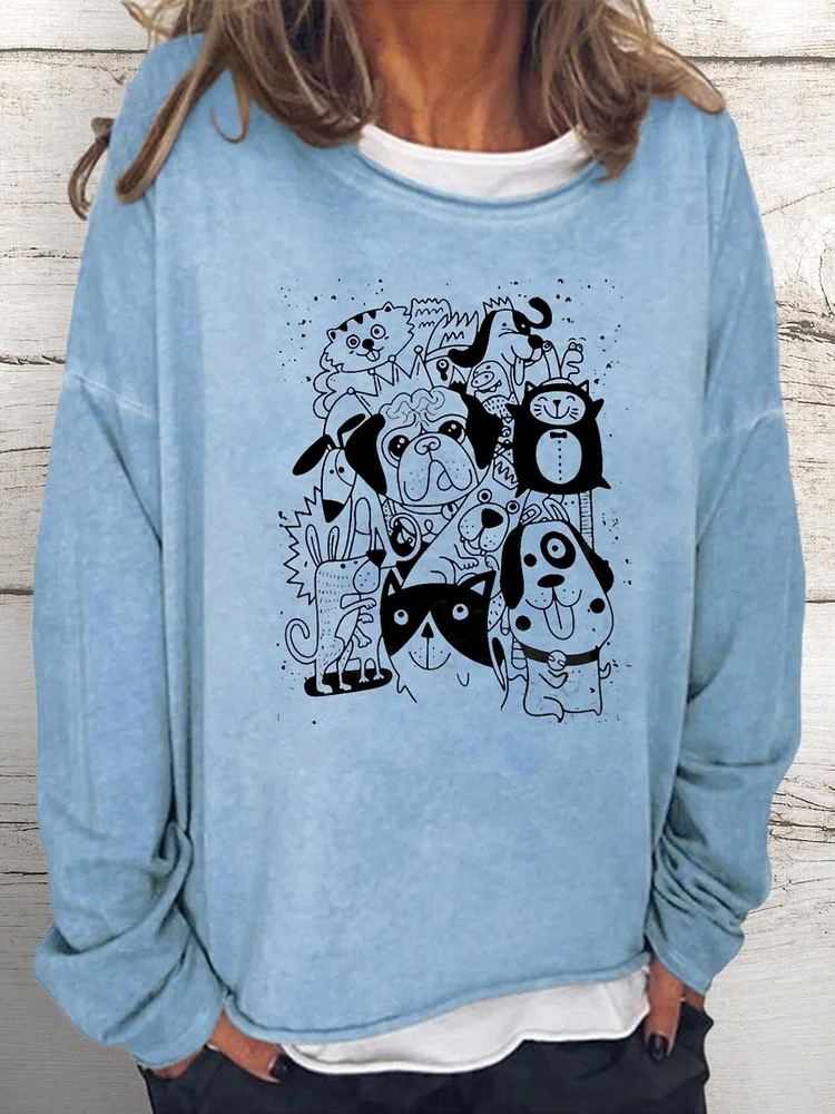 happy dog Women Loose Sweatshirt-0021946