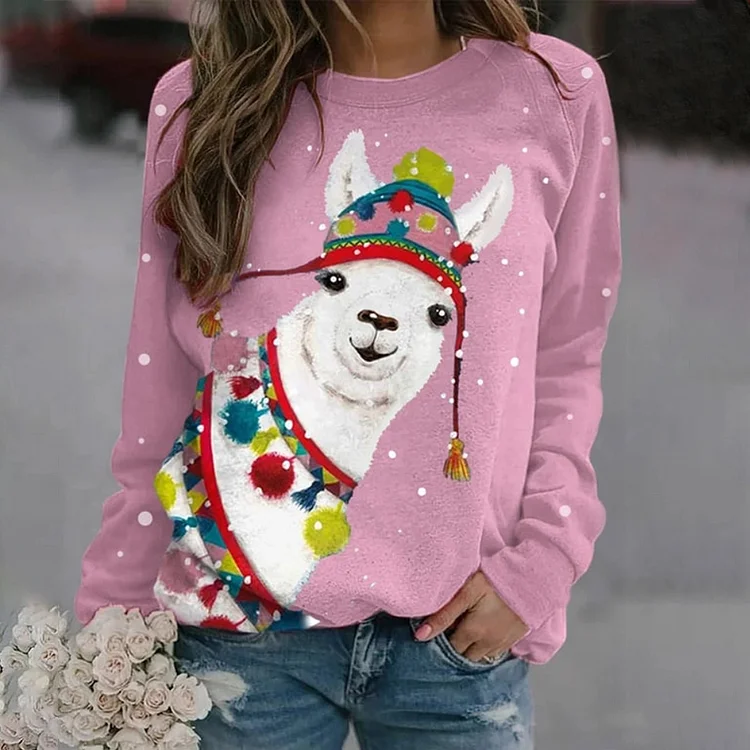 Comstylish Funny  Alpaca Print Casual Sweatshirt
