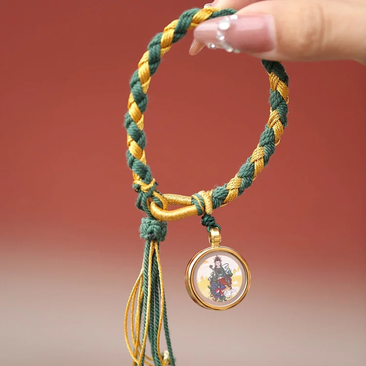 Thangka Buddha Handmade Tibetan Braided Bracelet with Mini Manjushri Thangka Charm