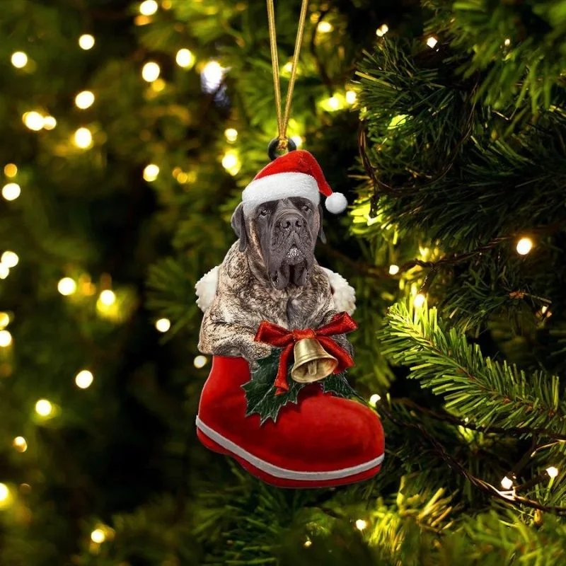 VigorDaily English Mastiff Brindle In Santa Boot Christmas Hanging Ornament SB133