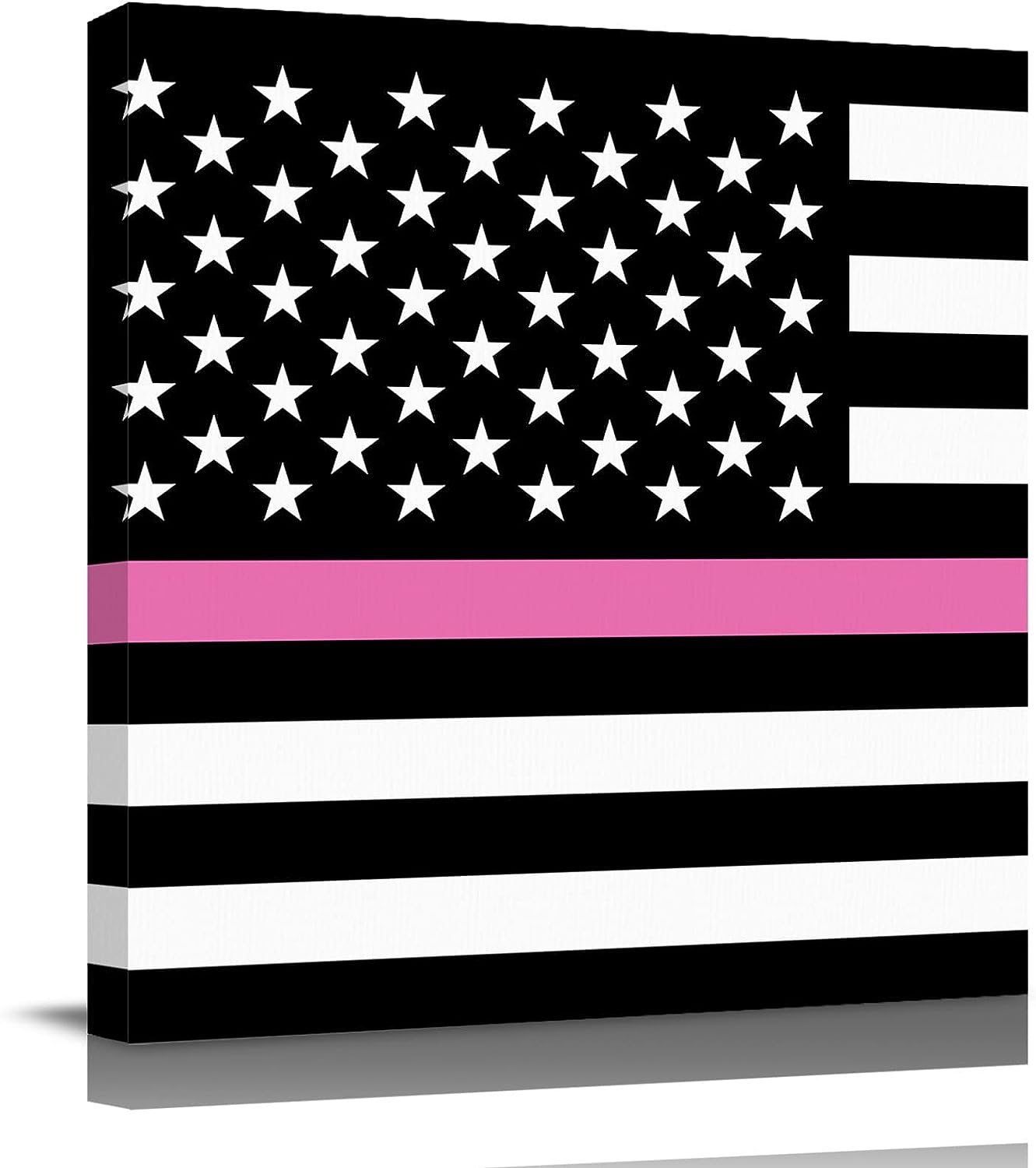 Canvas Wall Art - Canvas Prints Wall Decor for Bathroom - Thin Pink Line Breast Cancer Awareness Women USA American Flag Canvas Picture Poster Framed Artworks for Home Bedroom Living Room, 8 inch x8 inch  8&#034;x8&#034;