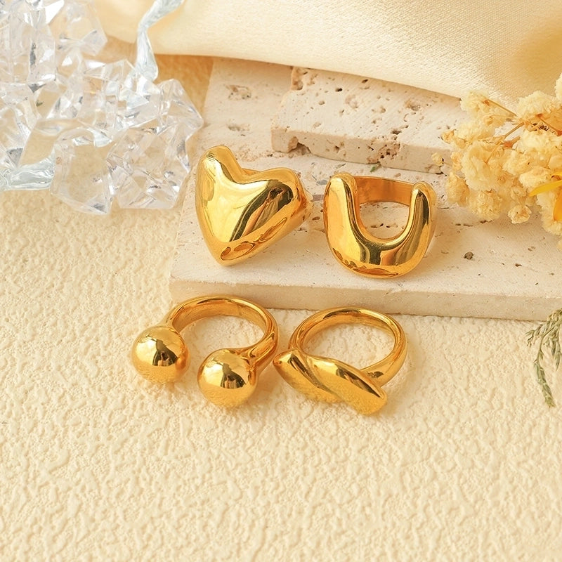 Elegant Roman Style Commute Geometric Heart Shape 304 Stainless Steel 14K Gold Plated Rings
