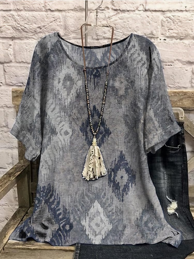Women Half Sleeve Scoop Plaid Colorblock Gray Women Tops