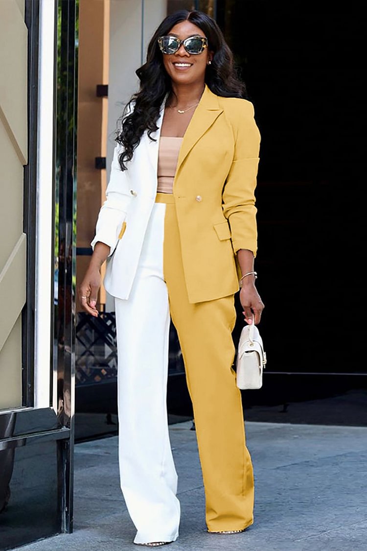 Colorblock One Button Blazer Pants Matching Set