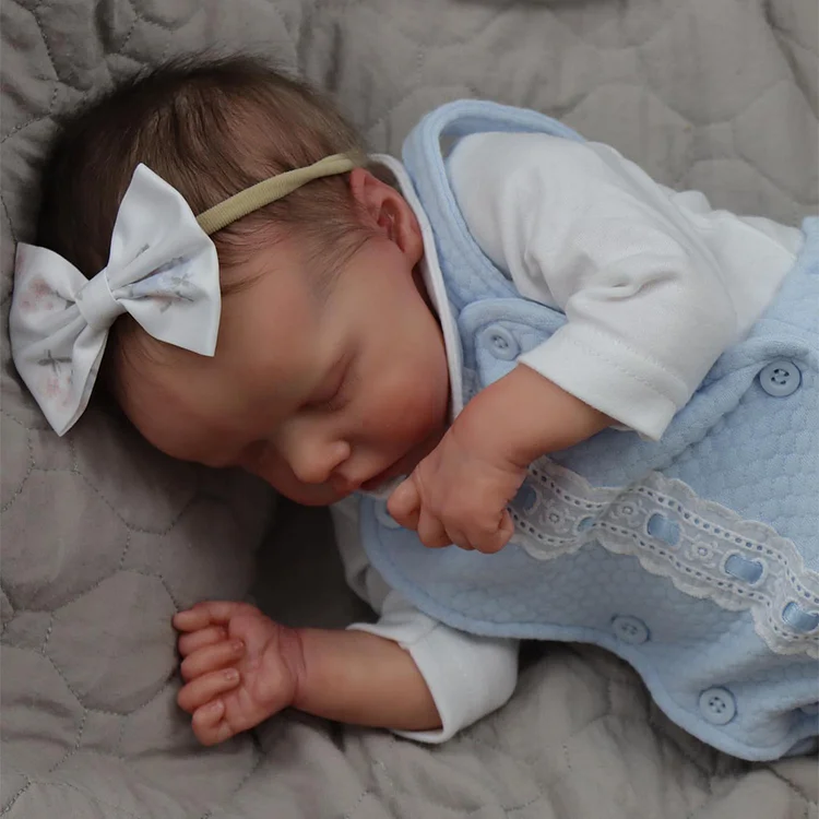 [New Series!] 12"Baby Girl Real Lifelike and Cute Soft Silicone Baby Newborn Reborn Sleeping Baby Doll with Brown Hair Named Minya