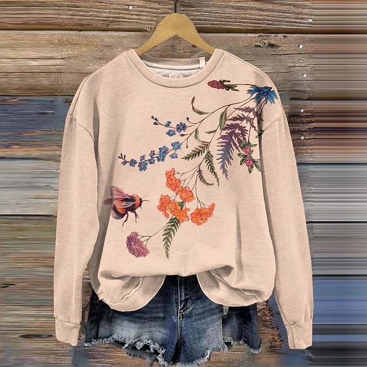 Bee Flower Women'S Crew Neck Sweatshirt