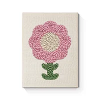 Soft Pink Flower with Green Leaves - Punch Needle