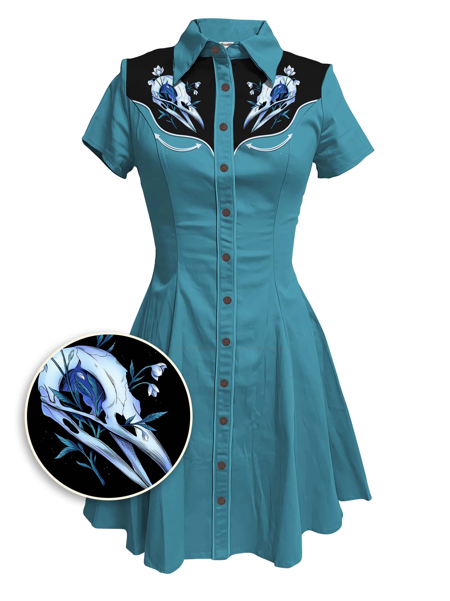 Crow Skull And Flower - 100% Cotton Dress