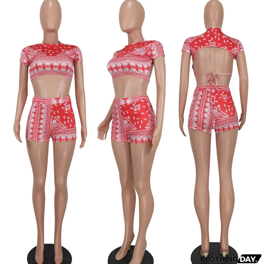 Ladies Fashion Sexy Print Low Back Two Piece Ladies