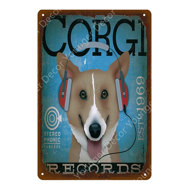 Corgi Records - Vintage Tin Signs/Wooden Signs - 7.9x11.8in & 11.8x15.7in