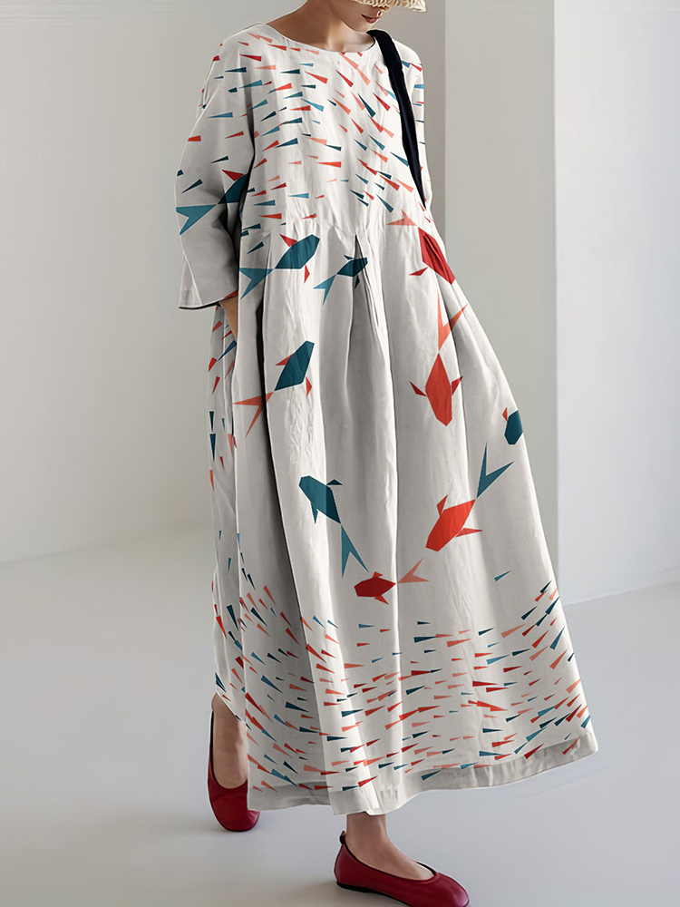 Comstylish Fish Printed Loose Midi Dress