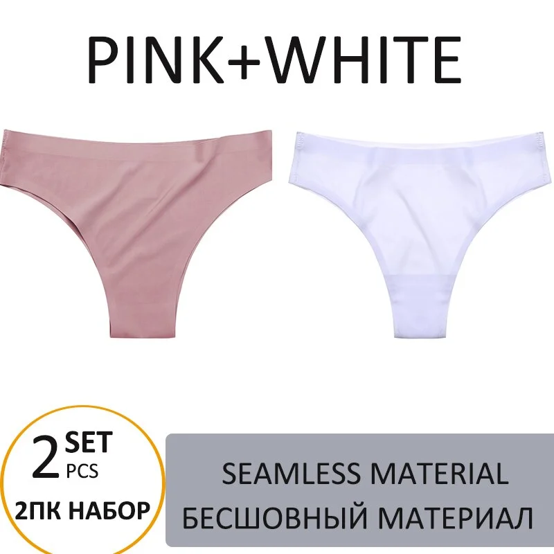 2PCS/Set Woman Panties Sexy Bikini Thongs Women Underwear  T-Back Female Lingerie Seamless Ice Silk Underpants For Woman 2021