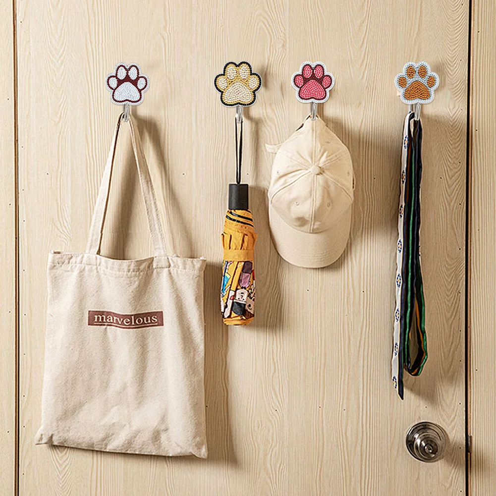 5D DIY 8Pcs Cute Paw Diamond Painting Hooks Diamond Art Craft Wall Hooks Home Decor