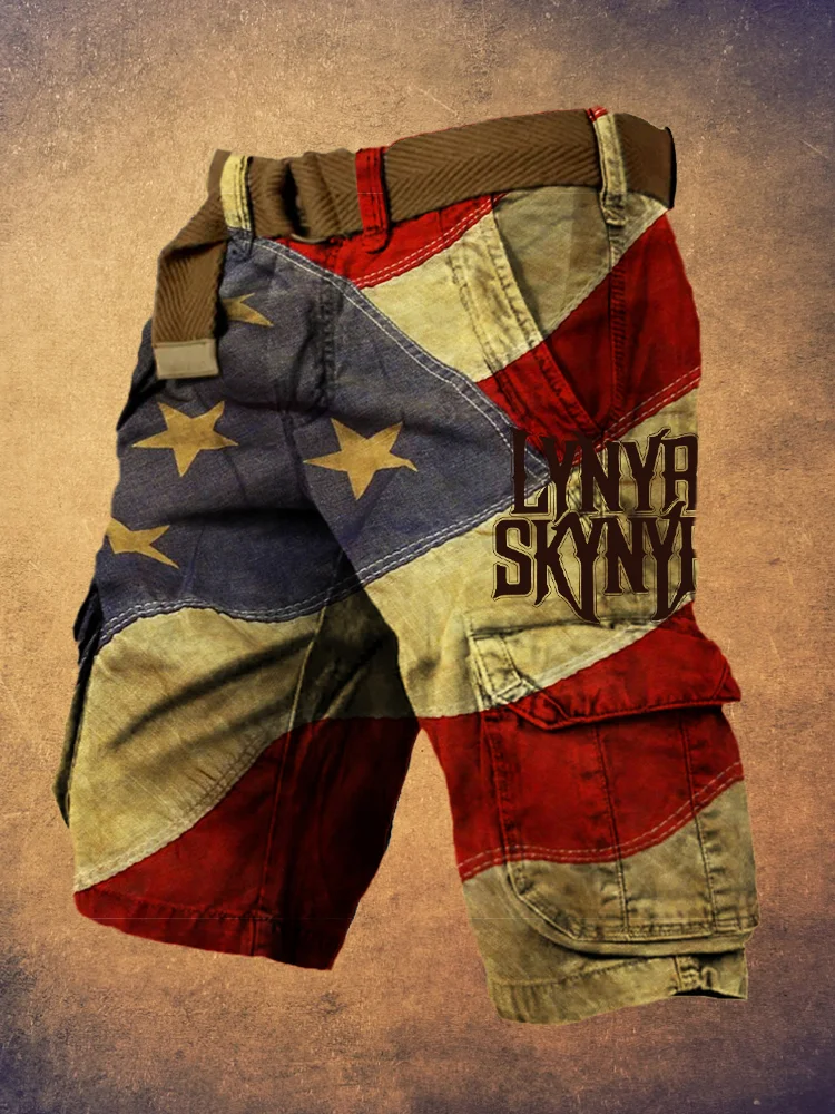 Rock Band Vintage Flag Print Cargo Shorts