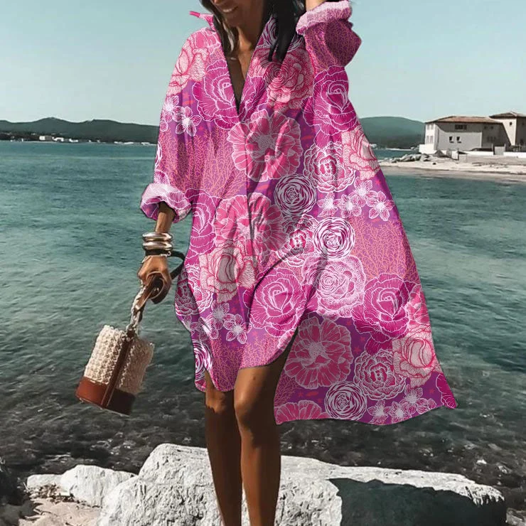 Long Sleeve Floral Print Midi Dress