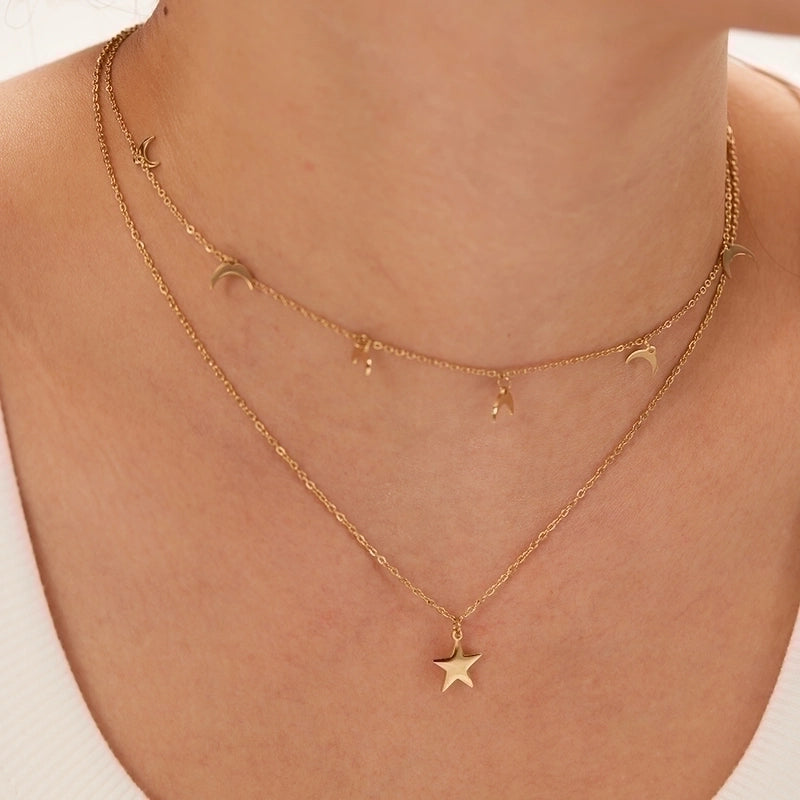 Stainless Steel Modern Style Minimalist Plating Inlay Star Moon Layered Necklaces