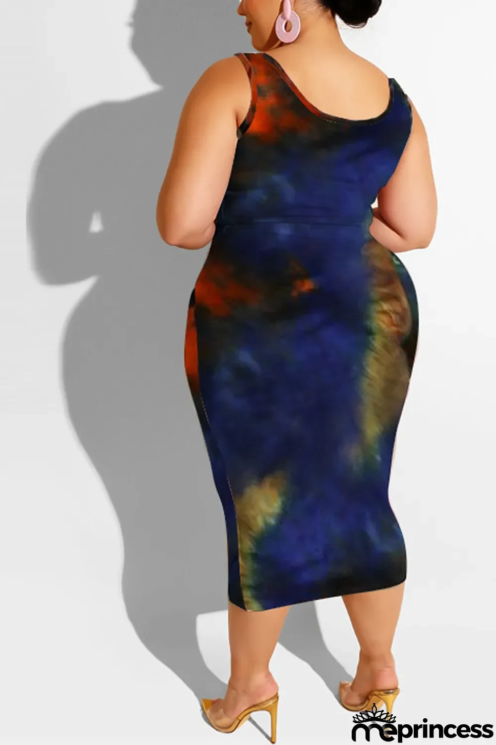 purple Polyester Sexy Slip Print Belt Tie Dye Plus Size